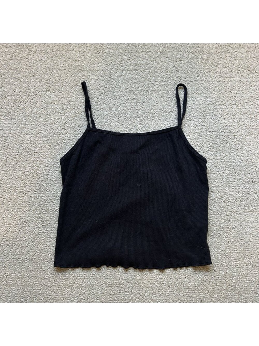 Forever 21 Womens Black Spaghetti Strap Tank Lettuce Trim Top Size Small